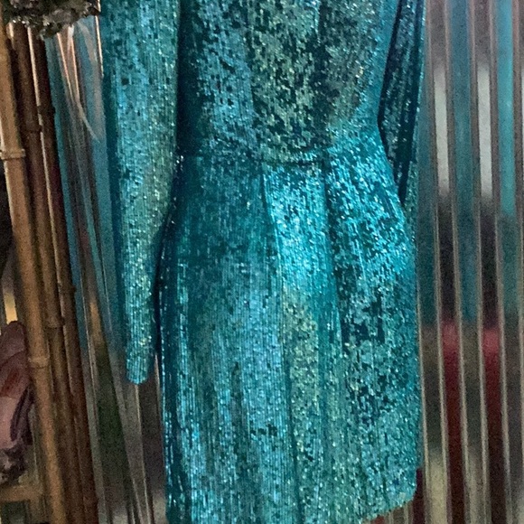 LULYYANG COUTURE TURQ SPARKLE DRESS. AMAZING VINTAGE HERE.  THE PERFECT IT DRESS - Picture 5 of 8